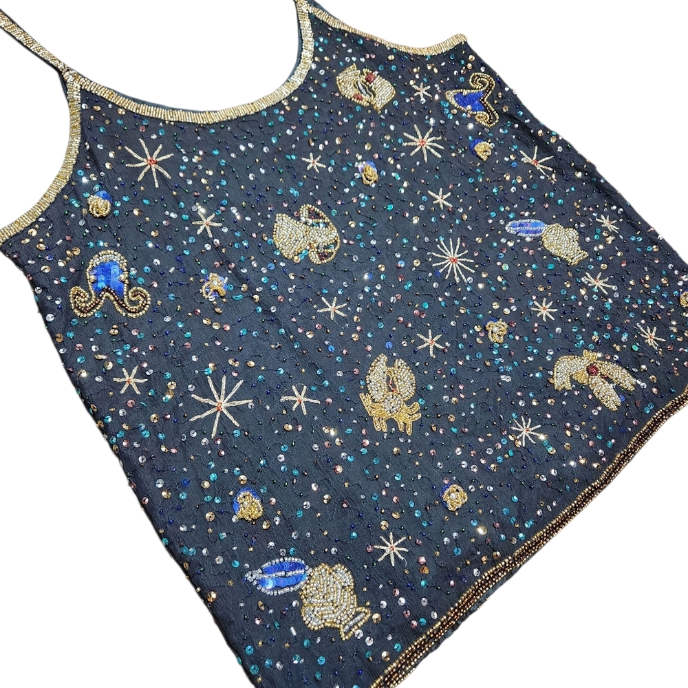 Vintage 80s Silk Beaded Celestial Camisole - Picture 5 of 9